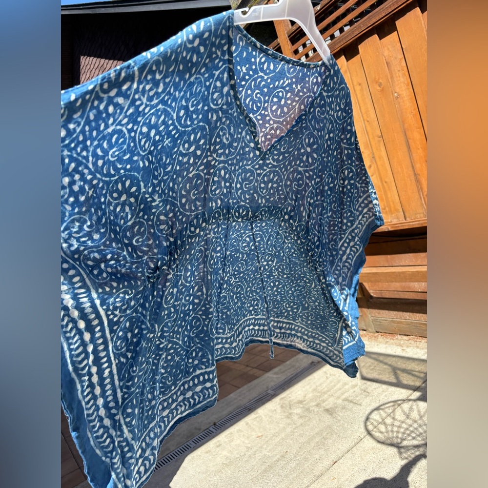 Indigo Block Print Cotton Kaftan